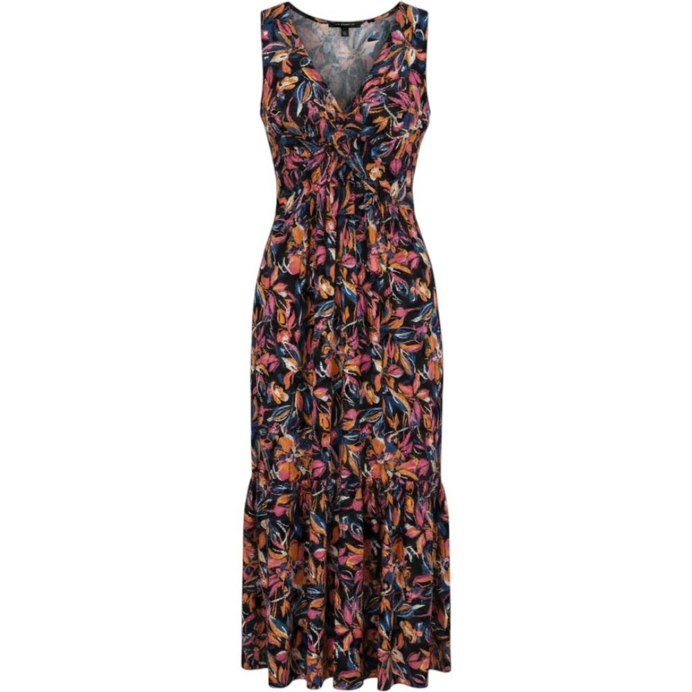 French Connection Twist Front Maxi Dress Floral Multicolor Tiered Sleeveless L